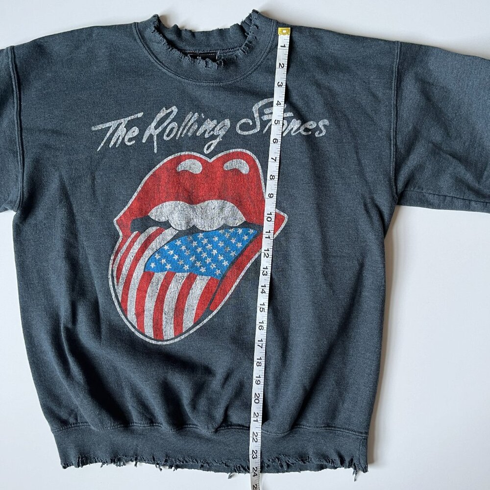 Rolling Stones Tongue Logo Distressed Collar Sleeve Bottom Grey Sweatshirt M - Picture 8 of 9